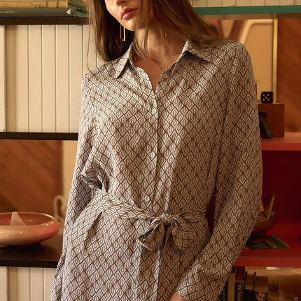 Mittoshop Abstract Print Waist Tie Midi Shirt Dress - Image 3