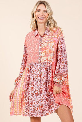 Mittoshop Floral Button Detail Long Sleeve Shirt Dress - Image 1
