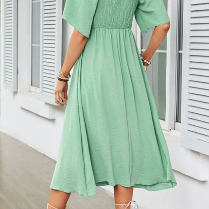 Smocked Tie Front Flutter Sleeve Midi Dress - Image 21