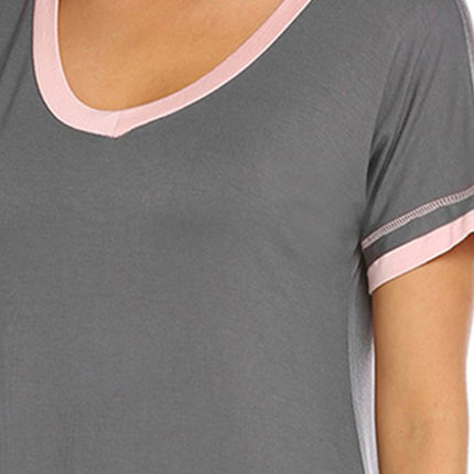 Contrast Trim Short Sleeve Lounge Dress - Image 10