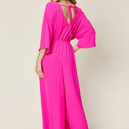 Double Take Full Size Surplice Wide Leg Jumpsuit with Pockets - Image 23