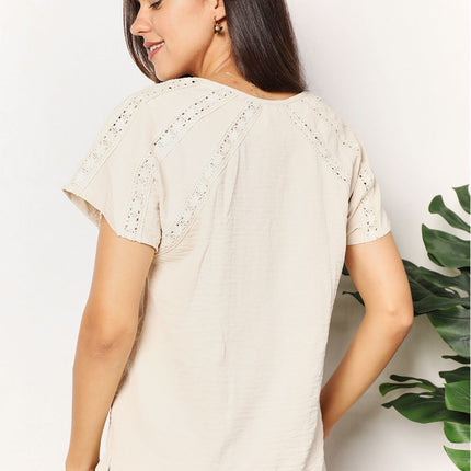 Double Take Crochet Buttoned Short Sleeves Top - Image 9