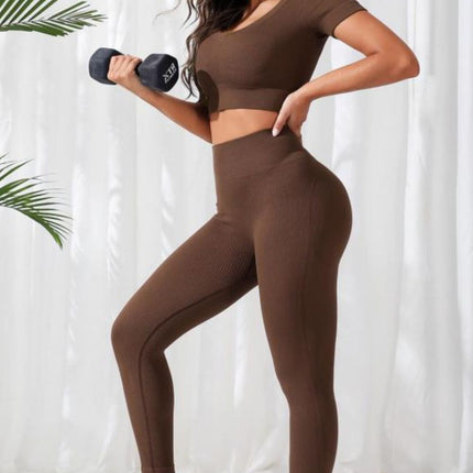 V-Neck Crop Top and High Waistband Long Active Pants - Image 5