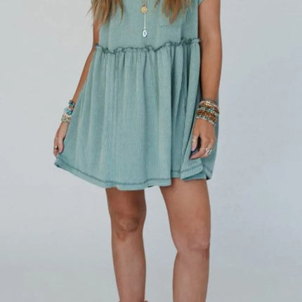 Frill Round Neck Cap Sleeve Mini Dress - Image 6