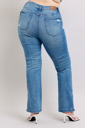 Judy Blue HW Tummy Control Vintage Wash Side Slit Slim Boot Jeans - Image 11