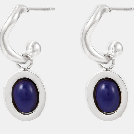 Stainless Steel Oval Drop Earrings - Image 6