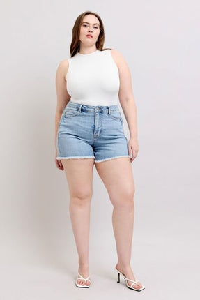 Judy Blue Full Size Tummy Control Raw Hem Denim Shorts Plus Size - Image 9