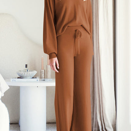 Long Sleeve Lounge Top and Drawstring Pants Set - Image 14