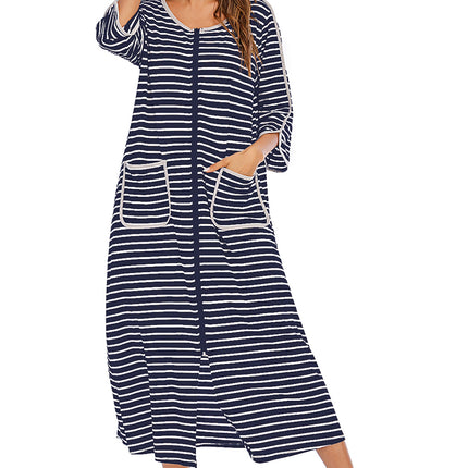 Round Neck Three-Quarter Sleeve Midi Night Dress - Image 3