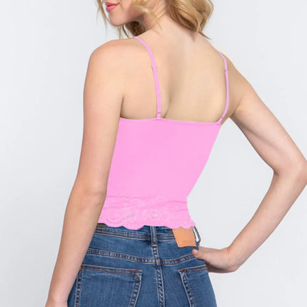 ACTIVE BASIC V-Neck Lace Detail Ribbed Seamless Cami - Image 2