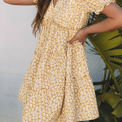 Floral Short Sleeve Surplice Frilly Tiered Mini Dress - Image 5