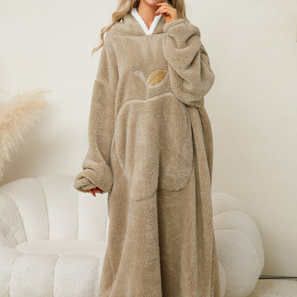 Pocketed Contrast Long Sleeve Hooded Lounge Dress - Image 7