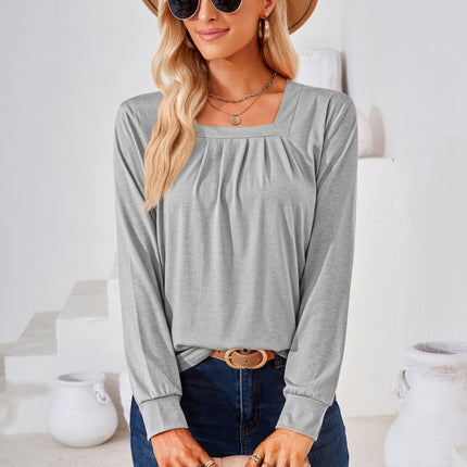 Square Neck Ruched Long Sleeve Blouse - Image 3