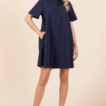 Mittoshop Poplin Collar Pleated Back Mini Dress - Image 3