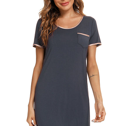 Contrast Trim Pocketed Round Neck Lounge Dress - Image 10