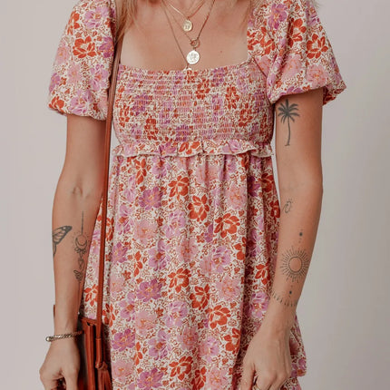 Floral Square Neck Knotted Ruffle Midi Dress - Image 3