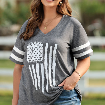 Plus Size US Flag Graphic V-Neck Tee - Image 5