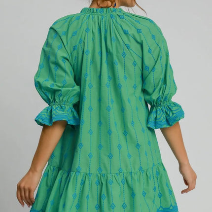 Umgee Full Size Tassel Embroidered Flounce Sleeve Mini Dress Plus Size - Image 3