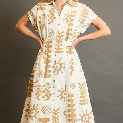 Umgee Full Size Abstract Print Elastic Waist Midi Dress Plus Size - Image 1