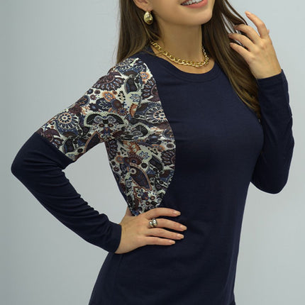 Shiny Round Neck Printed Shoulder Tee - Image 6