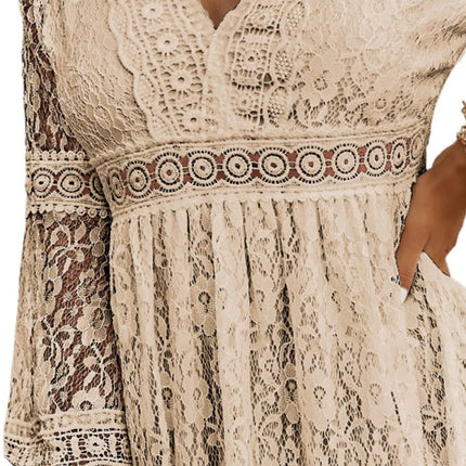 Lace V-Neck Three-Quarter Sleeve Dress - Image 3