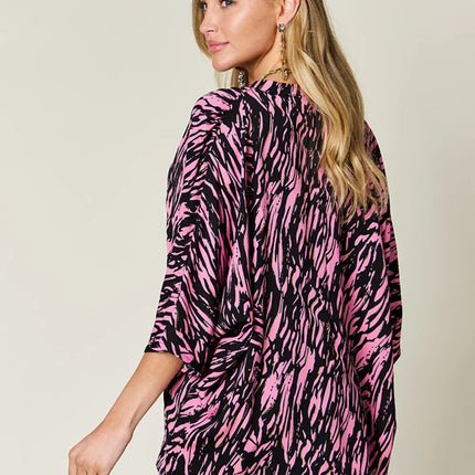 Double Take Full Size Printed Notched Three-Quarter Sleeve Blouse - Image 3