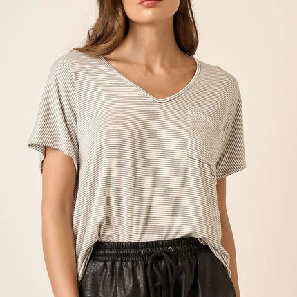 Mittoshop Striped V-Neck Short Sleeve T-Shirt - Image 2