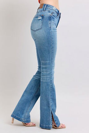 Judy Blue HW Tummy Control Vintage Wash Side Slit Slim Boot Jeans - Image 5