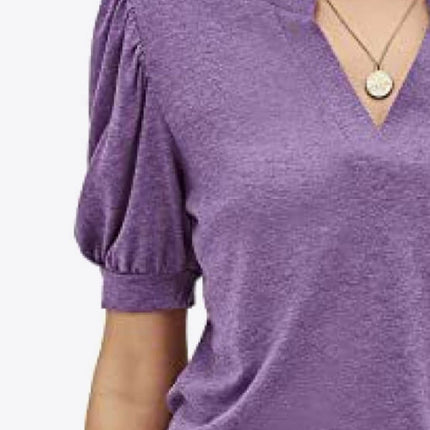 Notched Neck Puff Sleeve Tee - Image 3
