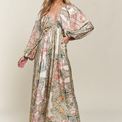 ADORA Printed V-Neck Batwing Sleeve Dress - Image 1