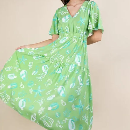 VERY J Printed V-Neck Resort Midi Dress - Image 4