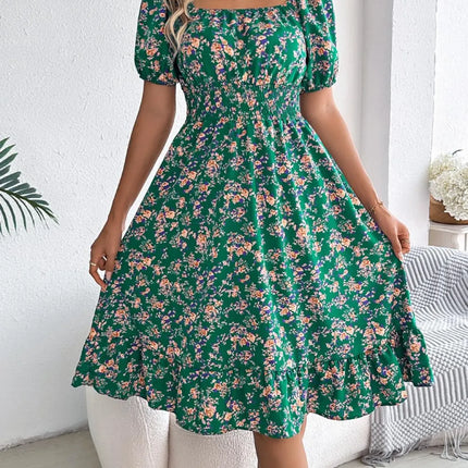 Ruffled Hem Floral Puff Sleeve Dress - Image 10