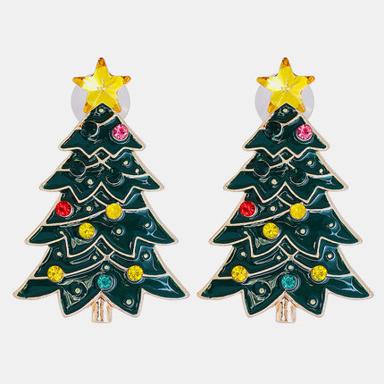 Alloy Inlaid Rhinestone Christmas Tree Earrings - Image 1