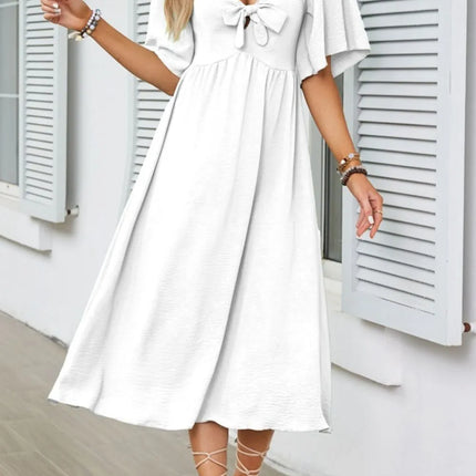 Smocked Tie Front Flutter Sleeve Midi Dress - Image 4