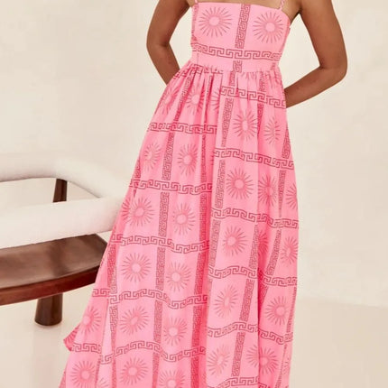 Cutout Back Printed Square Neck Maxi Cami Dress - Image 4