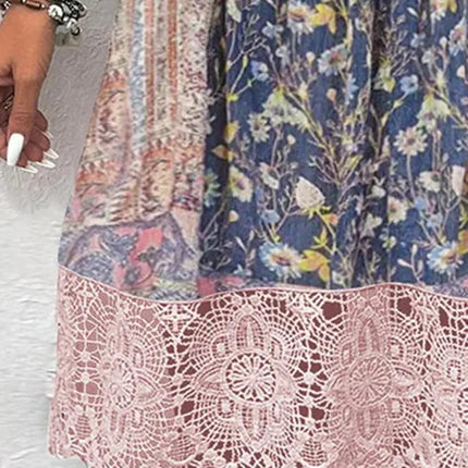 Full Size Lace Detail Printed Three-Quarter Sleeve Dress - Image 3