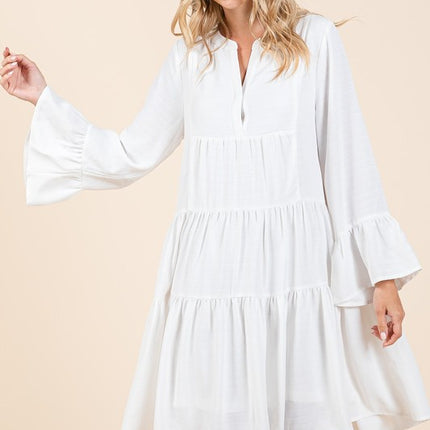 Mittoshop Tiered Notched Flare Sleeve Dress - Image 2