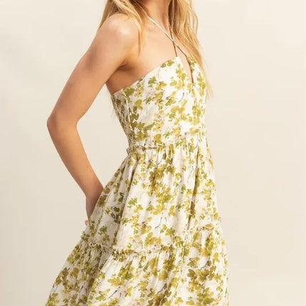 HYFVE Floral Print Halter Neck Tiered Mini Dress - Image 2