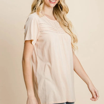 Cotton Bleu by Nu Label Eyelet Round Neck Short Sleeve T-Shirt - Image 3