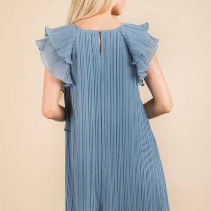 VERY J Plus Size Ruffle Sleeve Pleated Woven Mini Dress - Image 3