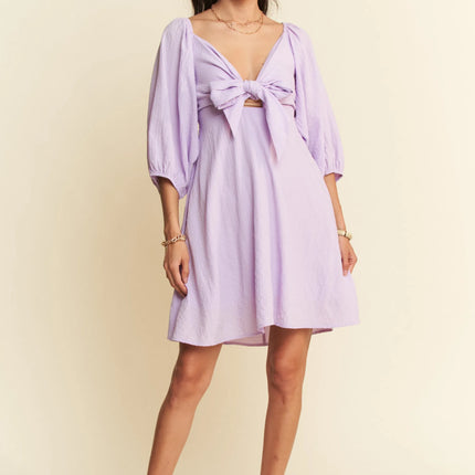 Davi & Dani Self-Tie Puff Sleeve Smocking Open Back Mini Dress - Image 6