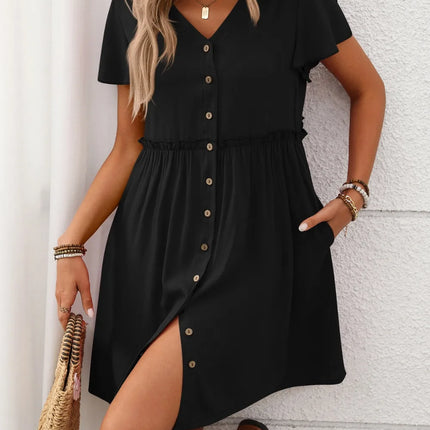 Button Front Flutter Sleeve Dress - Image 17