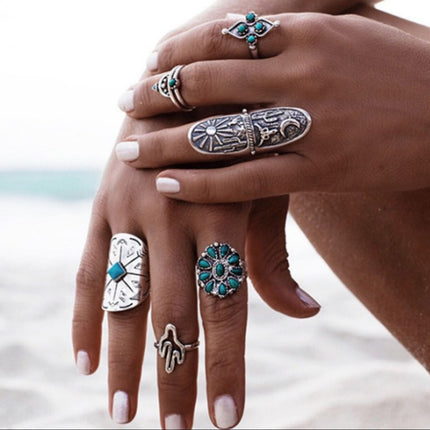 Alloy Turquoise 9-Piece Ring Set - Image 3