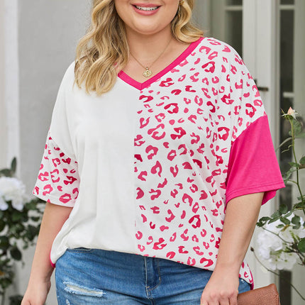 Plus Size Leopard V-Neck T-Shirt - Image 1