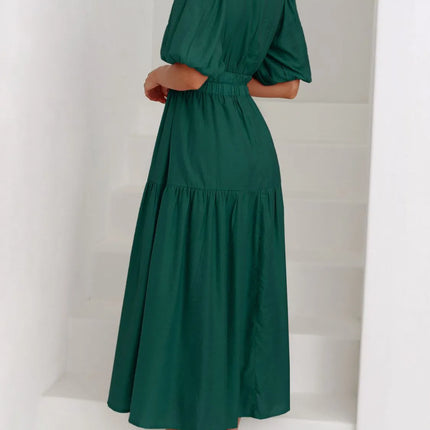 V-Neck Puff Sleeve Midi Dress - Image 23