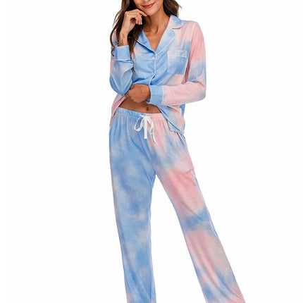 Collared Neck Long Sleeve Loungewear Set with Pockets - Image 20