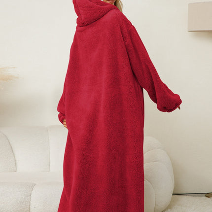 Pocketed Contrast Long Sleeve Hooded Lounge Dress - Image 6