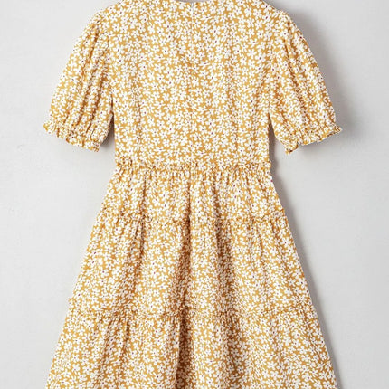 Floral Short Sleeve Surplice Frilly Tiered Mini Dress - Image 7