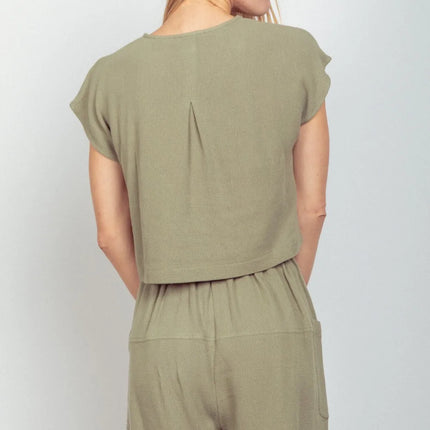 VERY J Woven Cropped Top & Waist Tie Shorts Set - Image 2