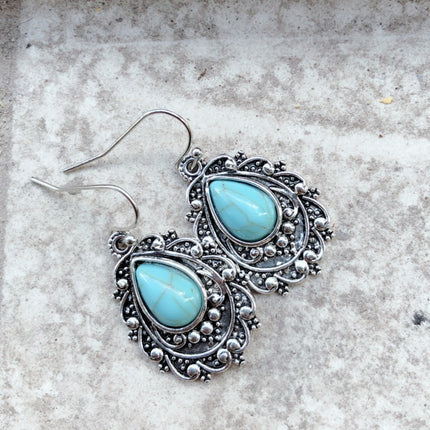 Artificial Turquoise Alloy Teardrop Dangle Earrings - Image 4